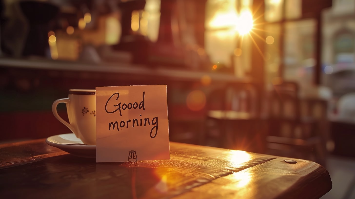 Poruka za dobro jutro uz kafu i izlazak sunca